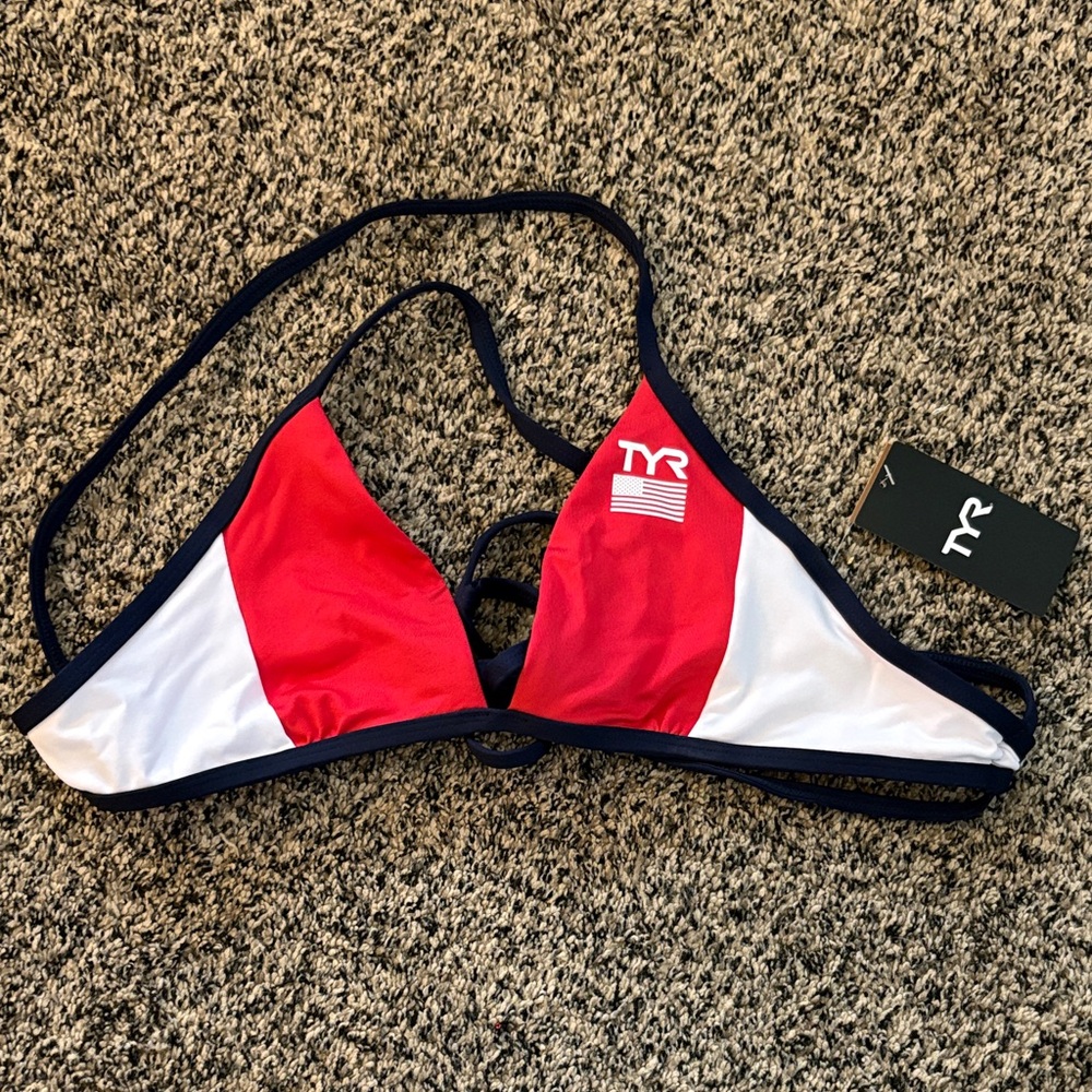 TYR Red and White Triangle Bikini Top
